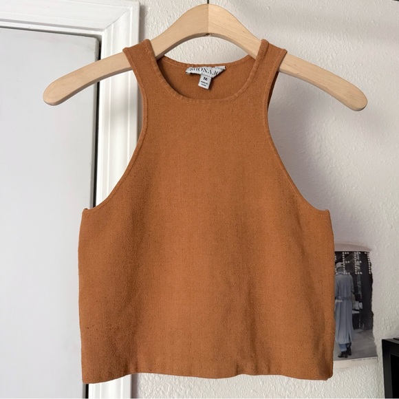 Shona Joy Tops - SHONA JOY dark mustard rust clay high racer back cropped chunky knit tank top